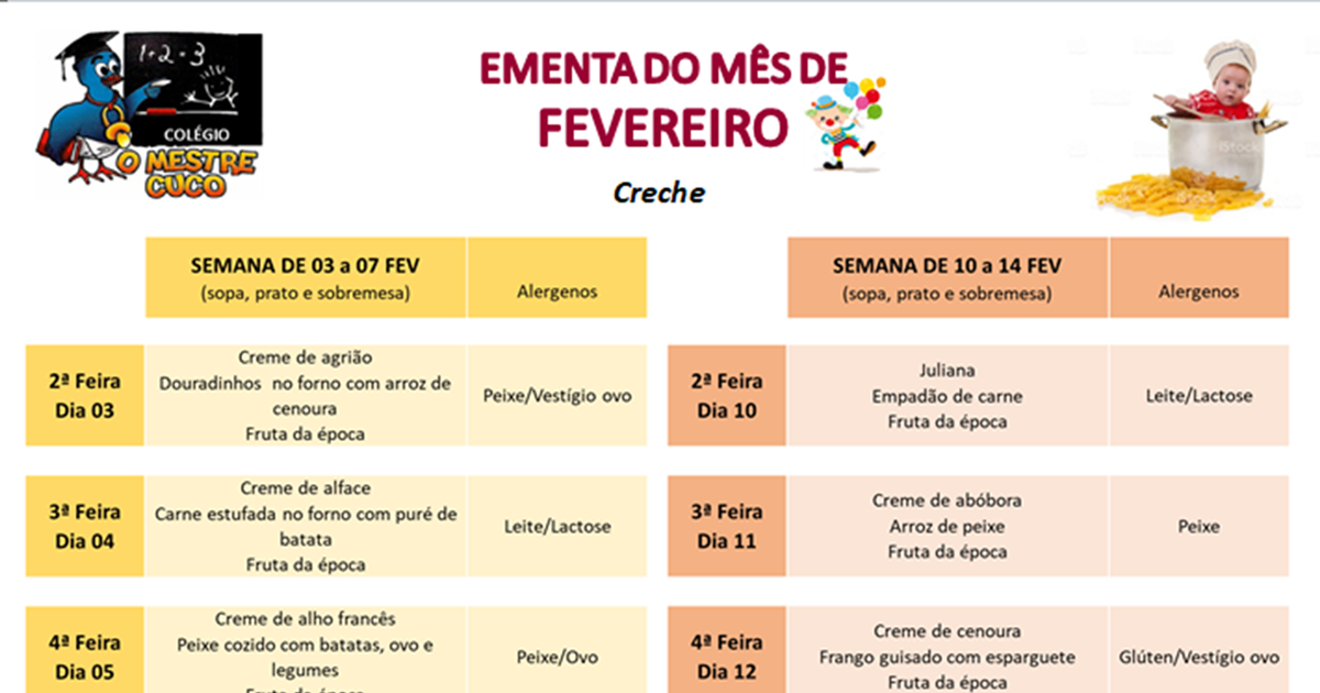 ementa creche mestre cuco